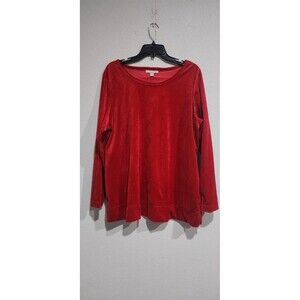 WOMAN WITHIN Red Velour Long Sleeve Top Sweatshirt in Plus Size 18/20 L